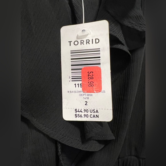 Torrid NWT Black Ruffle Chiffon Babydoll Tank SIZE 2 - Picture 5 of 5